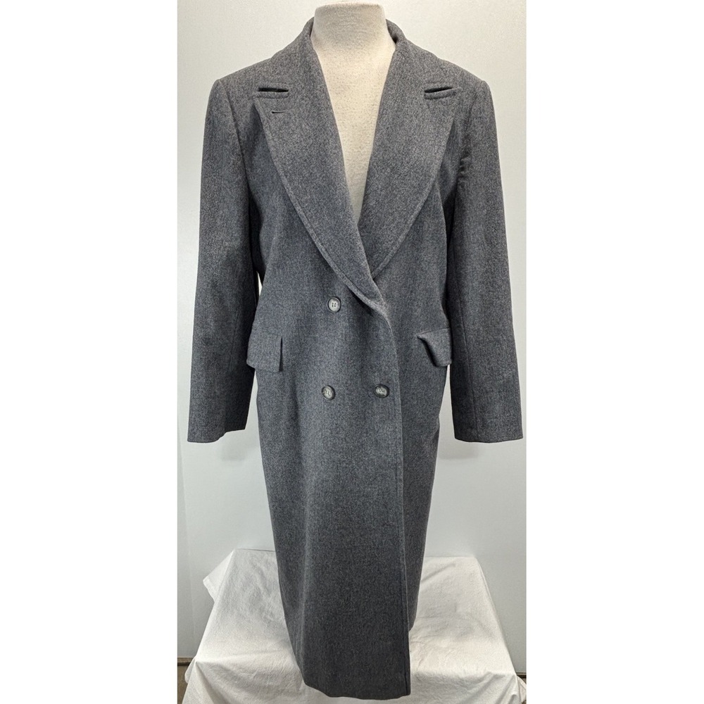 Vtg Pendleton 100% Virgin Wool Trench Coat Sz 16 Women's Grey Double Breasted